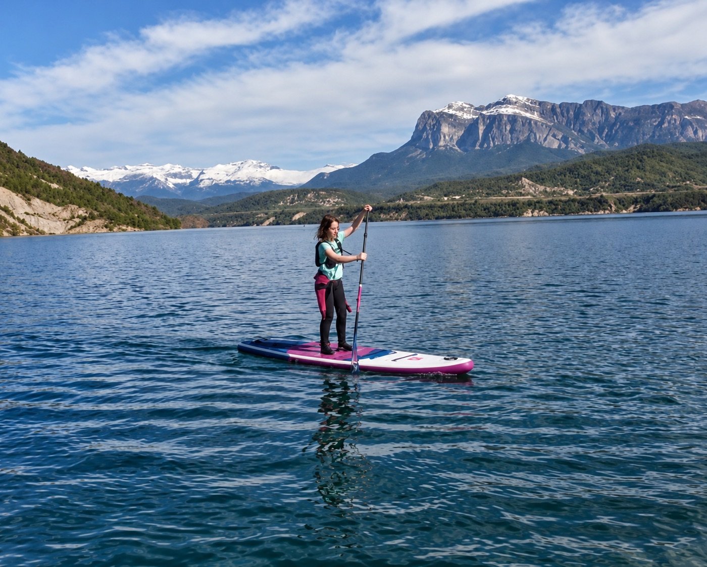Saioa Huarte de pie en una tabla de paddle surf